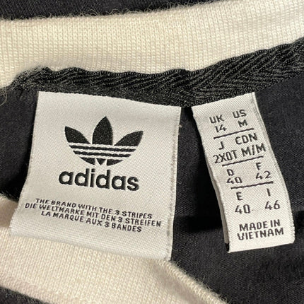 Adidas Women's Black White Striped Trefoil Logo Long Sleeve Crew Neck Crop Top M