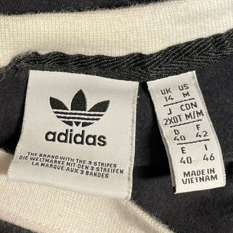 Adidas Women's Black White Striped Trefoil Logo Long Sleeve Crew Neck Crop Top M
