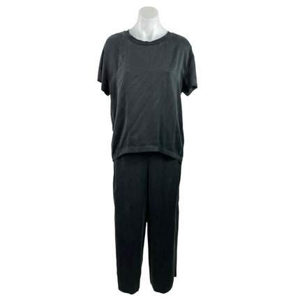 Quince Women's Black 100% Silk Short Sleeve Tee Straight Pants 2 Pc Set Size S