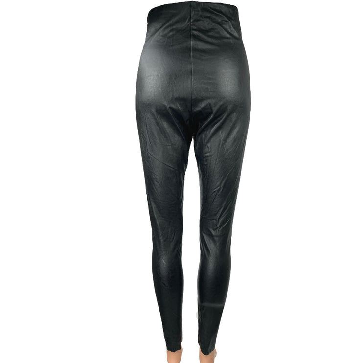 Commando Women's Black Faux Leather Vegan High Waisted Leggings Pants Size L