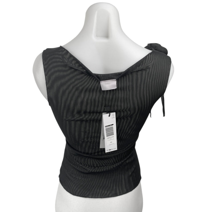 NEW Noisy May Black Mesh Sheer Rose Bow Sleeveless Cami Blouse Tank Top Size XS