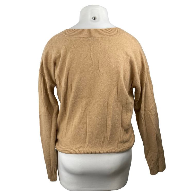 Intermix Elroy 100% Cashmere Women's Beige V Neck Long Sleeve Crop Sweater Top L