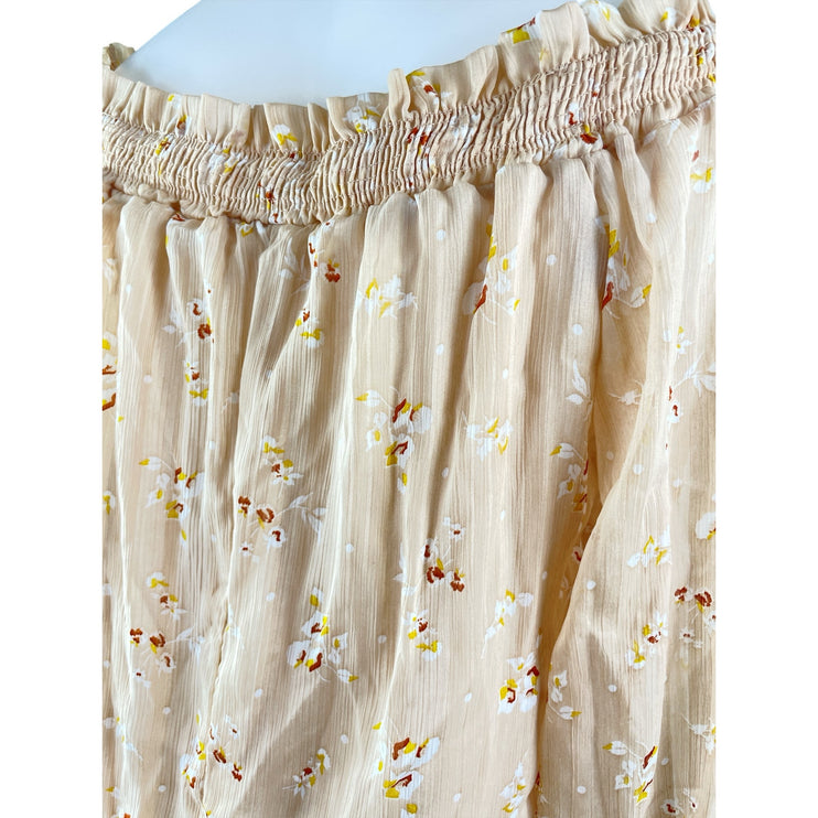 WAYF Yellow Floral Pink Bouquet Off The Shoulder Mesh Mini Shift Dress Size M
