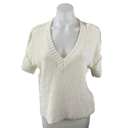 Free People FP Beach Women's White Knit Short Sleeve Cover Up Sweater Top Sz S