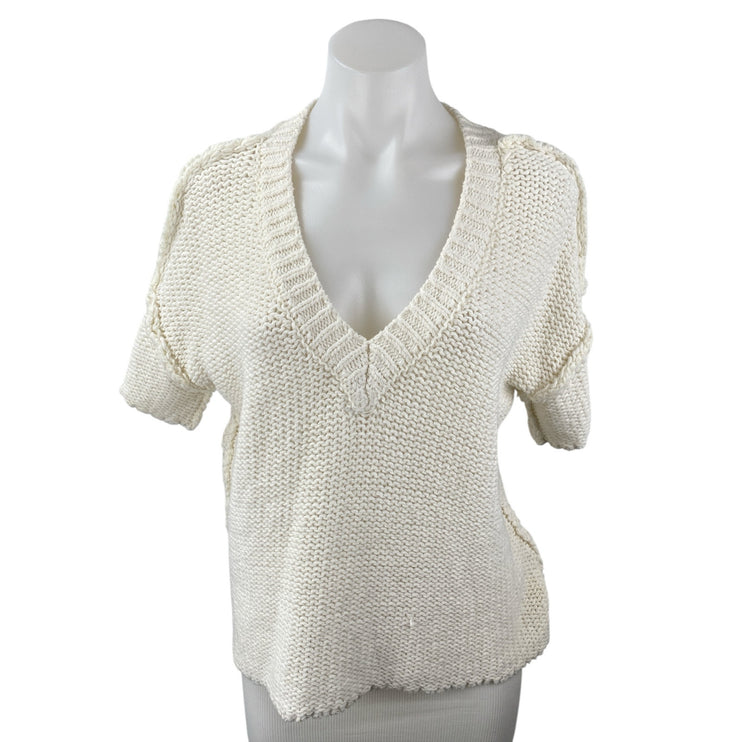 Free People FP Beach Women's White Knit Short Sleeve Cover Up Sweater Top Sz S