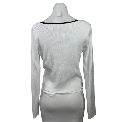 Stella Tweed Women's White Ribbed Knit Bow Cut Out Long Sleeve Crop Top Size XL