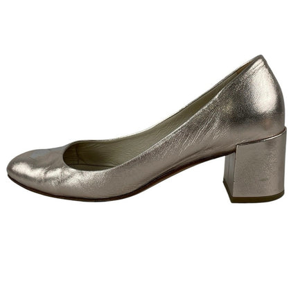 Sant M Brera Metallic Silver Slip On Round Toe Low Block Heels Pumps Shoes 36.5