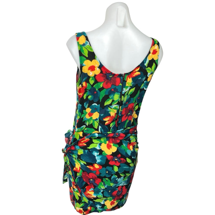 Vintage Joni Blair Multicolor Floral Tie Knot Sleeveless Mini Tank Dress Size 11