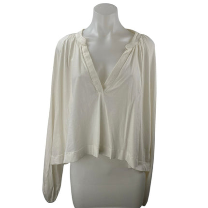 Anthropologie Maeve Women's White V-neck Long Puff Sleeve Crop Blouse Top Size L