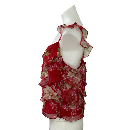ECI Womens Red Floral Print Sleeveless Ruffle Layered Blouse Tank Top Size 12P