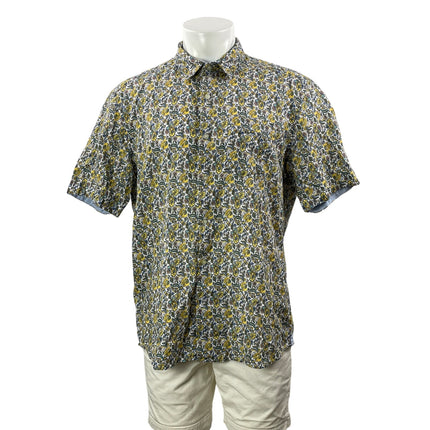 Alan Flusser Mens Yellow Floral Short Sleeve Linen Button Down Shirt Top Size XL