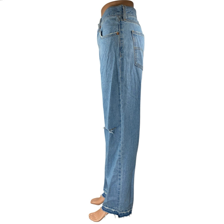 Levi's Women's Blue High Waist Distressed Frayed Raw Hem Straight Denim Jeans 28