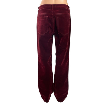 MNG Mango Women's Red Velvet Velour High Rise Wide Leg Trousers Pants Size 8