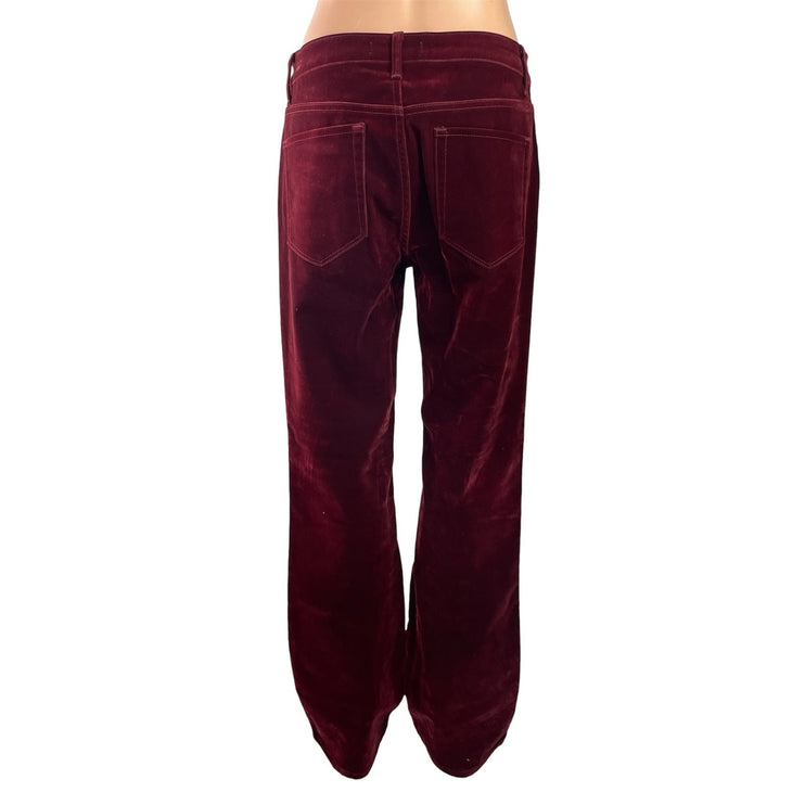 MNG Mango Women's Red Velvet Velour High Rise Wide Leg Trousers Pants Size 8