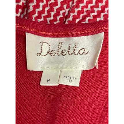 Anthropologie Deletta Red Knit Chevron Sleeveless V Neck Midi Blouson Dress Sz M
