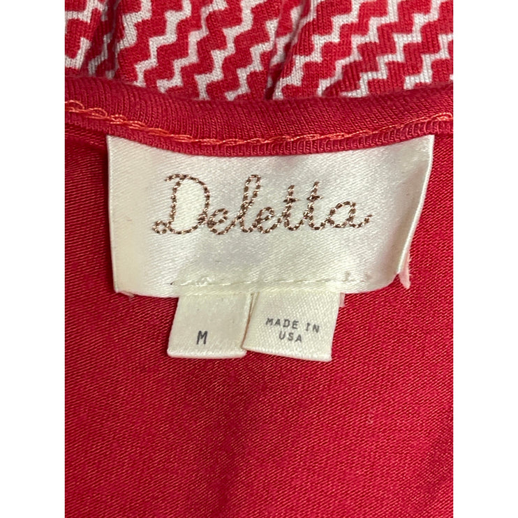 Anthropologie Deletta Red Knit Chevron Sleeveless V Neck Midi Blouson Dress Sz M