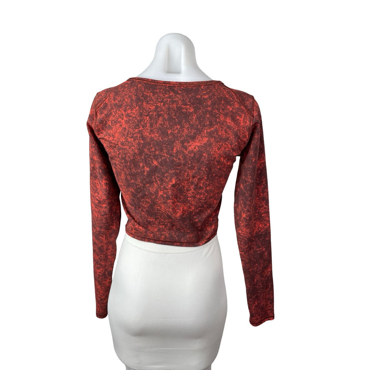 Lululemon Wunder Train Red Denim Wash Long Sleeve Yoga Athletic Crop Top Size 8