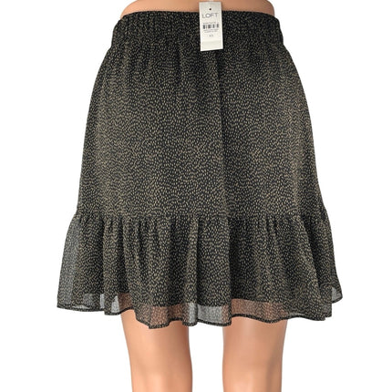 NEW Ann Taylor LOFT Black Pull On Polka Dots High Waisted Ruffle Mini Skirt XS