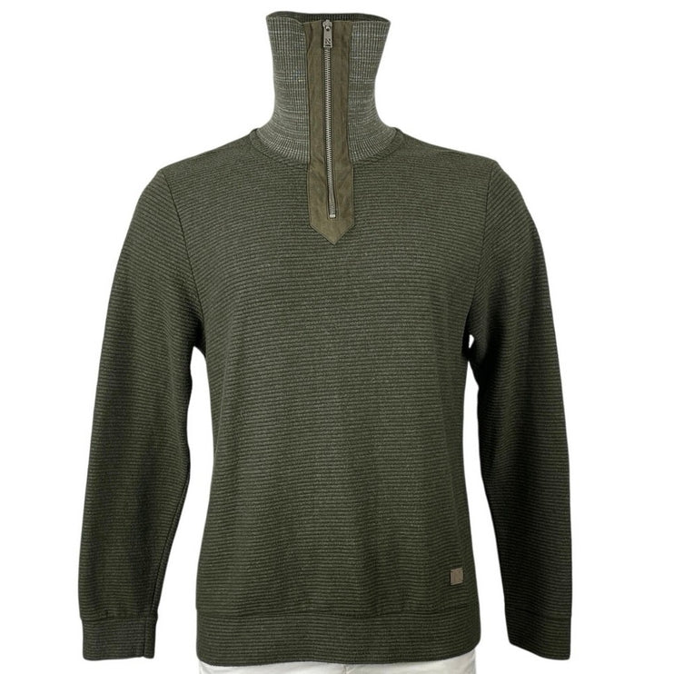 NetWork Men's Forest Green Ribbed Knit 1/4 Zip Long Sleeve Sweater Top Size L