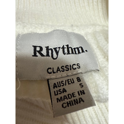 Rhythm. Classics Women's White Wool Rib Knit Mock Neck Long Sleeve Sweater Top S