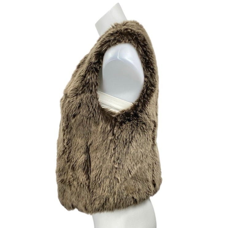 Madewell Women's Brown Faux Fur Vegan Teddy Sleeveless Open Sweater Vest Size M