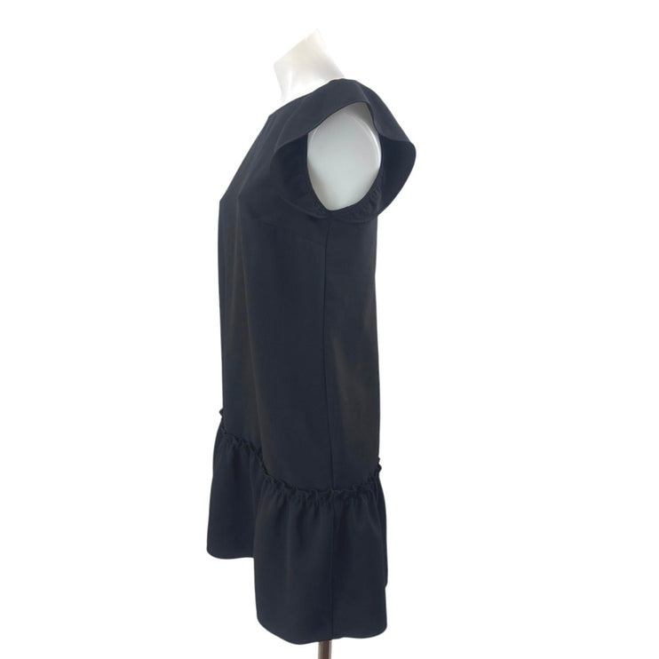 LOFT Women's Black Ruffle Cap Sleeve Mini Peplum Flare Flounce Shift Dress Sz S