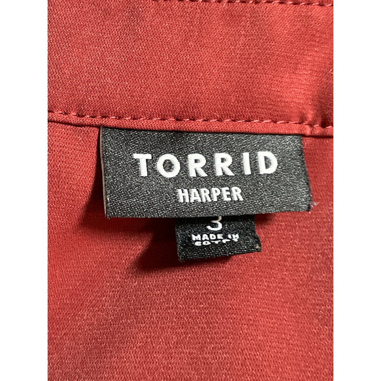 Torrid Women's Red V Neck Long Sleeve Pleated Casual Career Shirt Blouse Top 3X