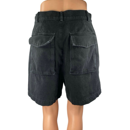 2Ful Women's Black High Waisted Wide Leg Utility Pockets Cargo Shorts Size M