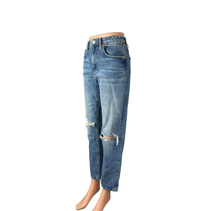 Zara Light Blue Wash Distressed Ripped High Rise Straight Denim Jeans Pants Sz 6