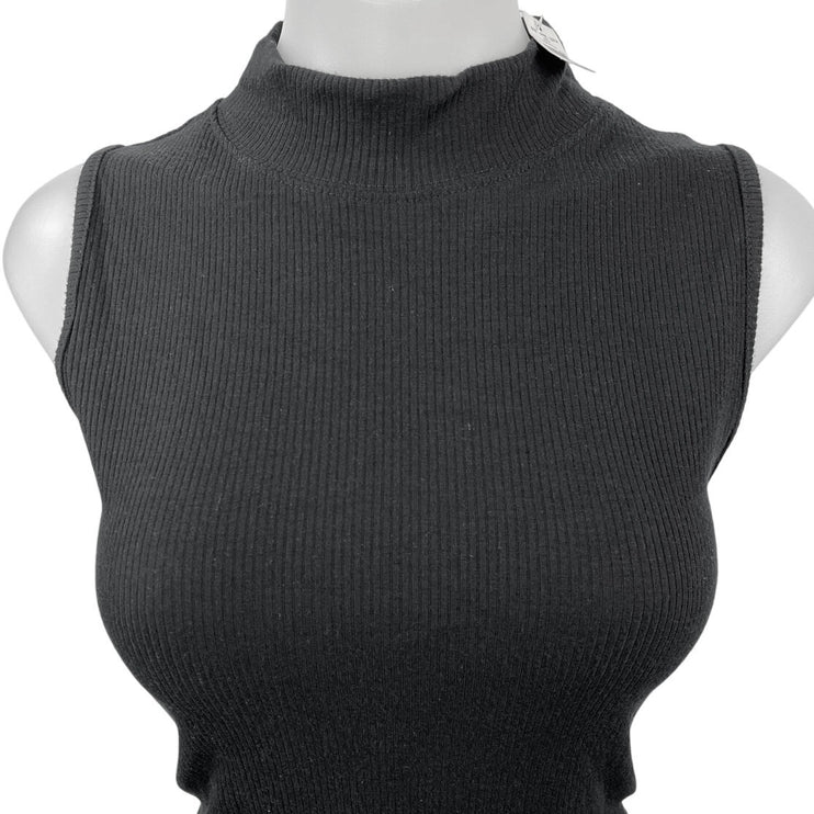 NEW Aerie Black Ribbed Knit Sleeveless Mock Neck Bodysuit Sweater Tank Top Sz XL