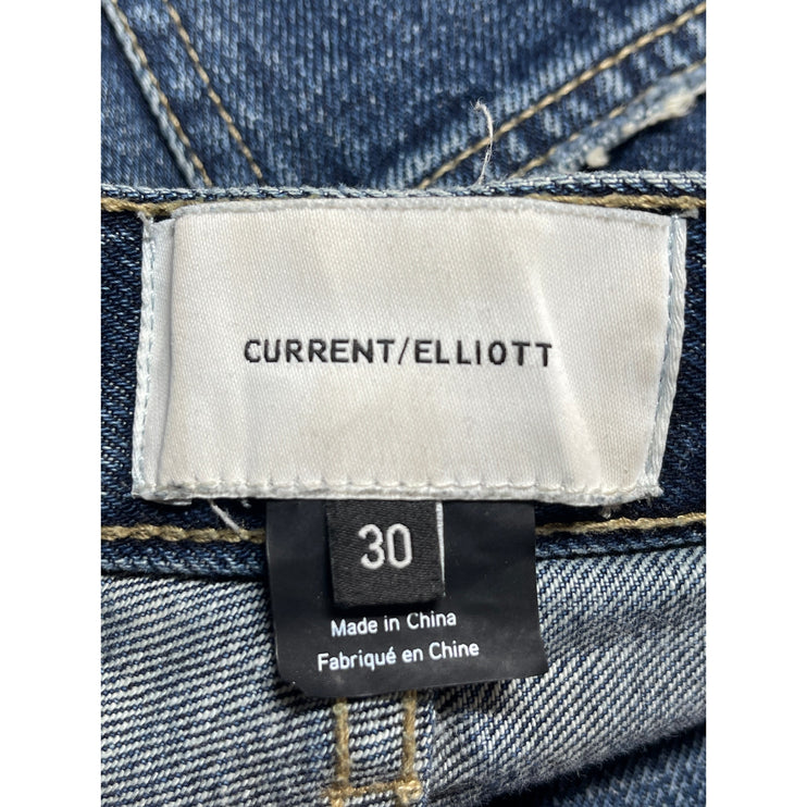 Current Elliott Blue High Rise Frayed Raw Hem Button Fly Straight Denim Jeans 30