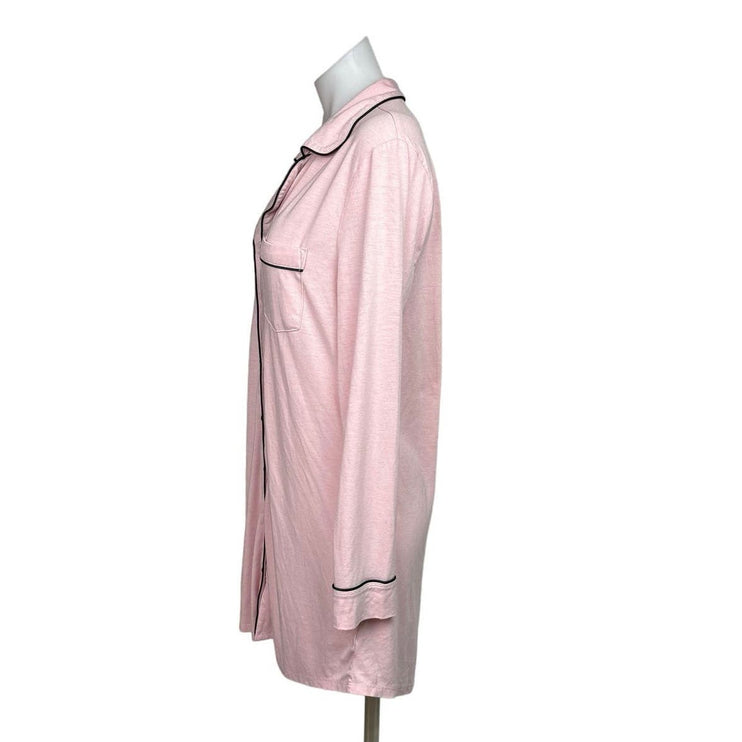 Cupcakes and Cashmere Pink & Black Trim Sleepshirt Button Up Nightgown Dress L