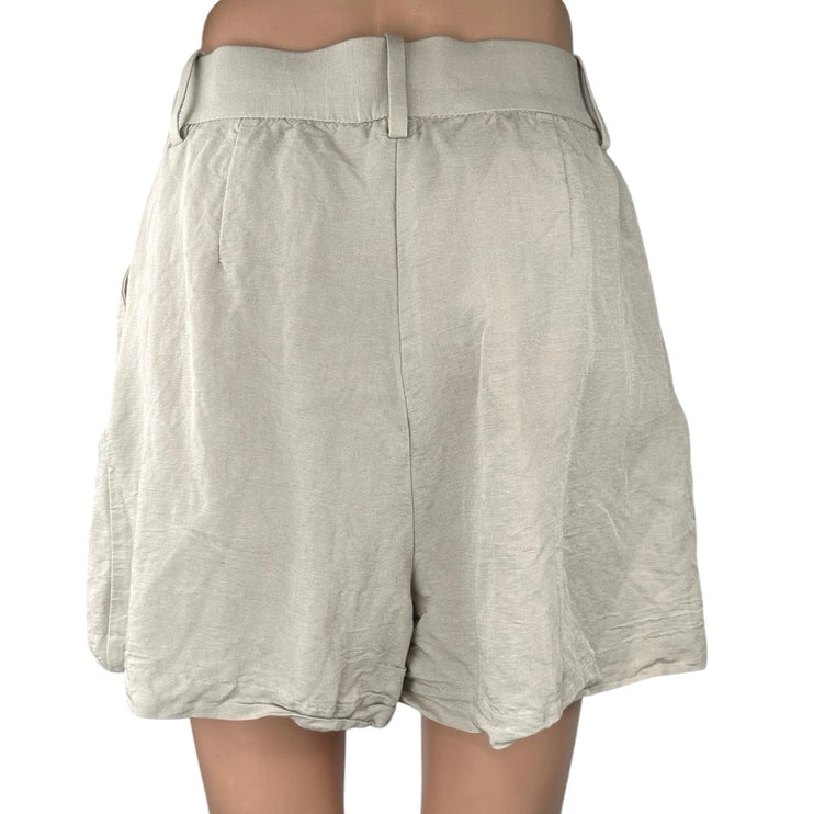 H&M Gray Linen High Waist Wide Leg Pleated Zipper Casual Mini Shorts Size 6