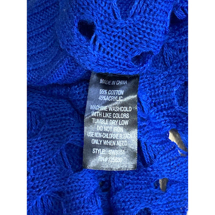 Yoki Women's Blue Crochet Open Knit Batwing Long Sleeve Cover Up Crop Top Size S