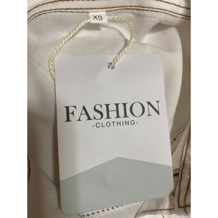 NEW Fashion Clothing White Snap Button Down Tie Front Crop Shirt Blouse Top XS
