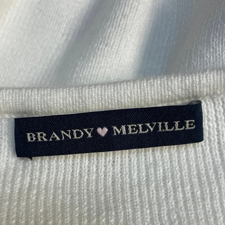 Brandy Melville Cream Ribbed Knit Long Sleeve Cropped Button Up Cardigan Sz S/M