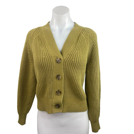 A New Day Green V Neck Ribbed Knit Button Down Cardigan Sweater Top Size XS