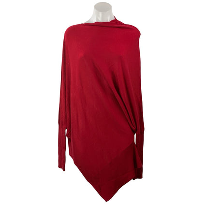 Oak + Fort Women's Red Wool Knit Asymmetric Long Sleeve Tunic Sweater Top Size S