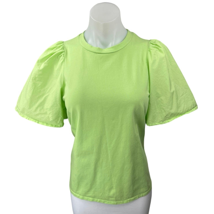 A New Day Women's Green Puff Sleeve Pullover Crew Neck Stretch Blouse Top Size M