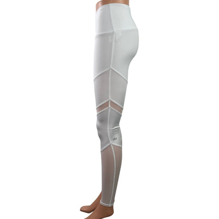 Alo Yoga Sheila White High Rise Mesh Workout Athletic Leggings Pants Size XXS