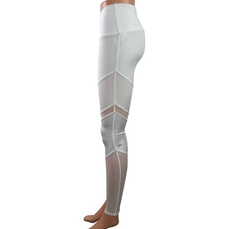 Alo Yoga Sheila White High Rise Mesh Workout Athletic Leggings Pants Size XXS