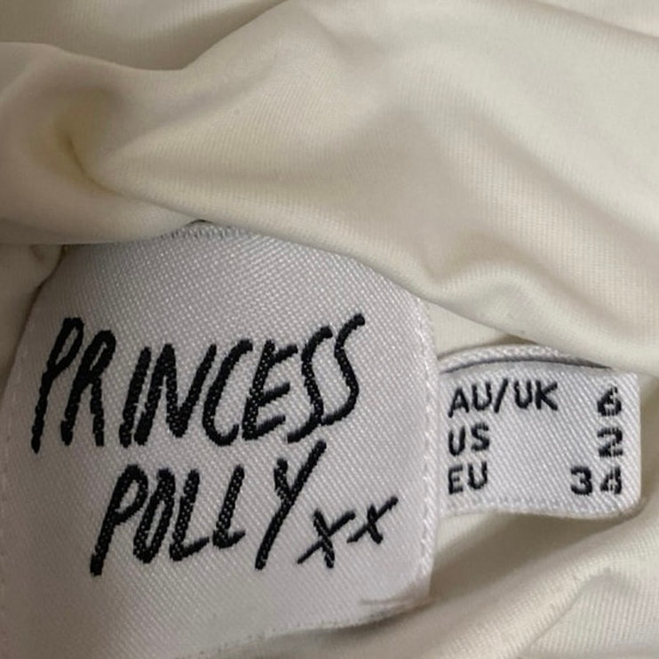 Princess Polly White Halter Sleeveless Plunging V Neck Open Back Crop Top Size 2