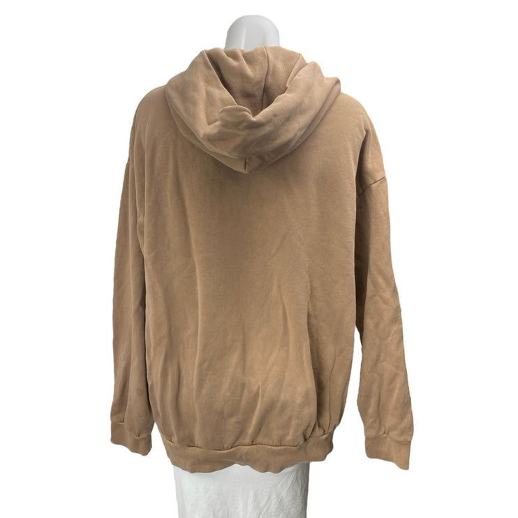 Cross Over Brown Fraphic Print Long Sleeve Hoodie Hooded Sweater Sweatshirt Sz L