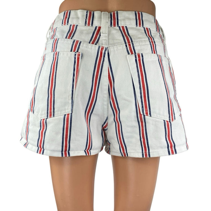 Reformation Charlie Women's White Multicolor Striped Button High Rise Shorts 28