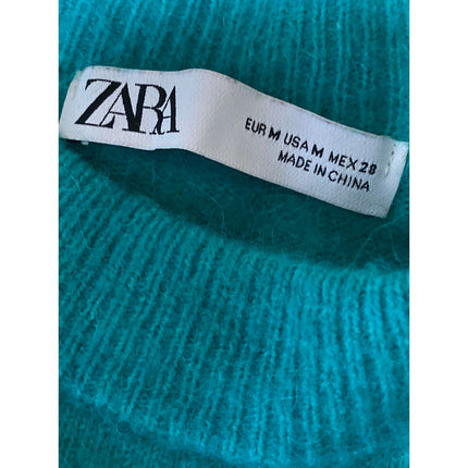 Zara Women's Teal Blue Long Sleeve Crew Neck Knit Sweatshirt Sweater Top Size M
