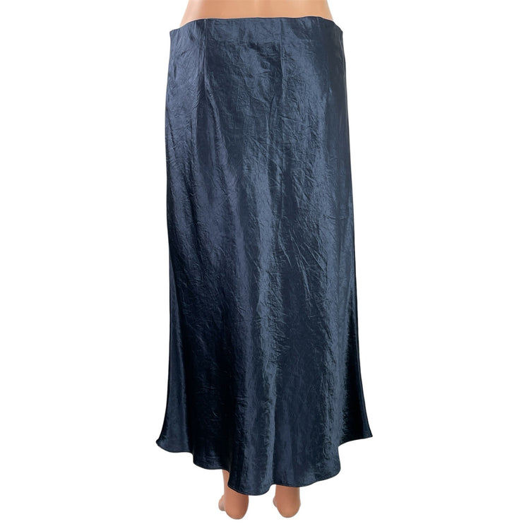 Aritzia Babaton Blue Silk Satin High Waist Flare Straight Full Midi Skirt Sz 12