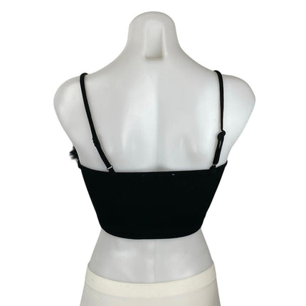Tic Toc Women's Black Sleeveless Ribbed Faux Fur Cami Camisole Crop Tank Top S