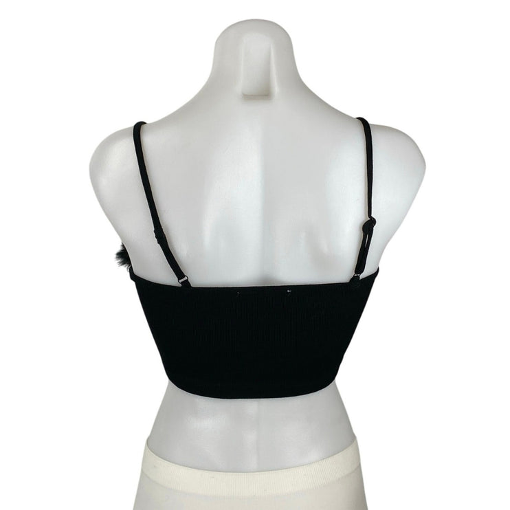 Tic Toc Women's Black Sleeveless Ribbed Faux Fur Cami Camisole Crop Tank Top S