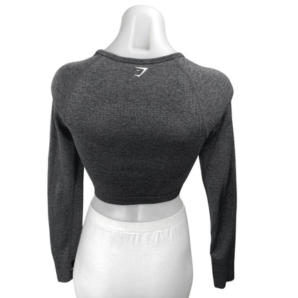 Gymshark Women's Black Gray Long Sleeve Logo Crew Cropped Sweatshirt Top Size XS