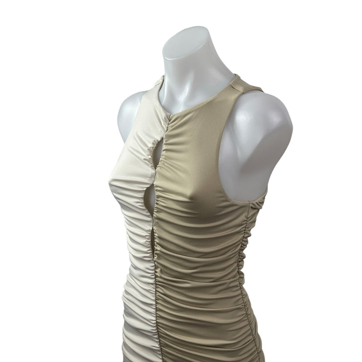 Abercrombie & Fitch Beige Khaki Colorblock Cutout Ruched Mini Bodycon Dress ST